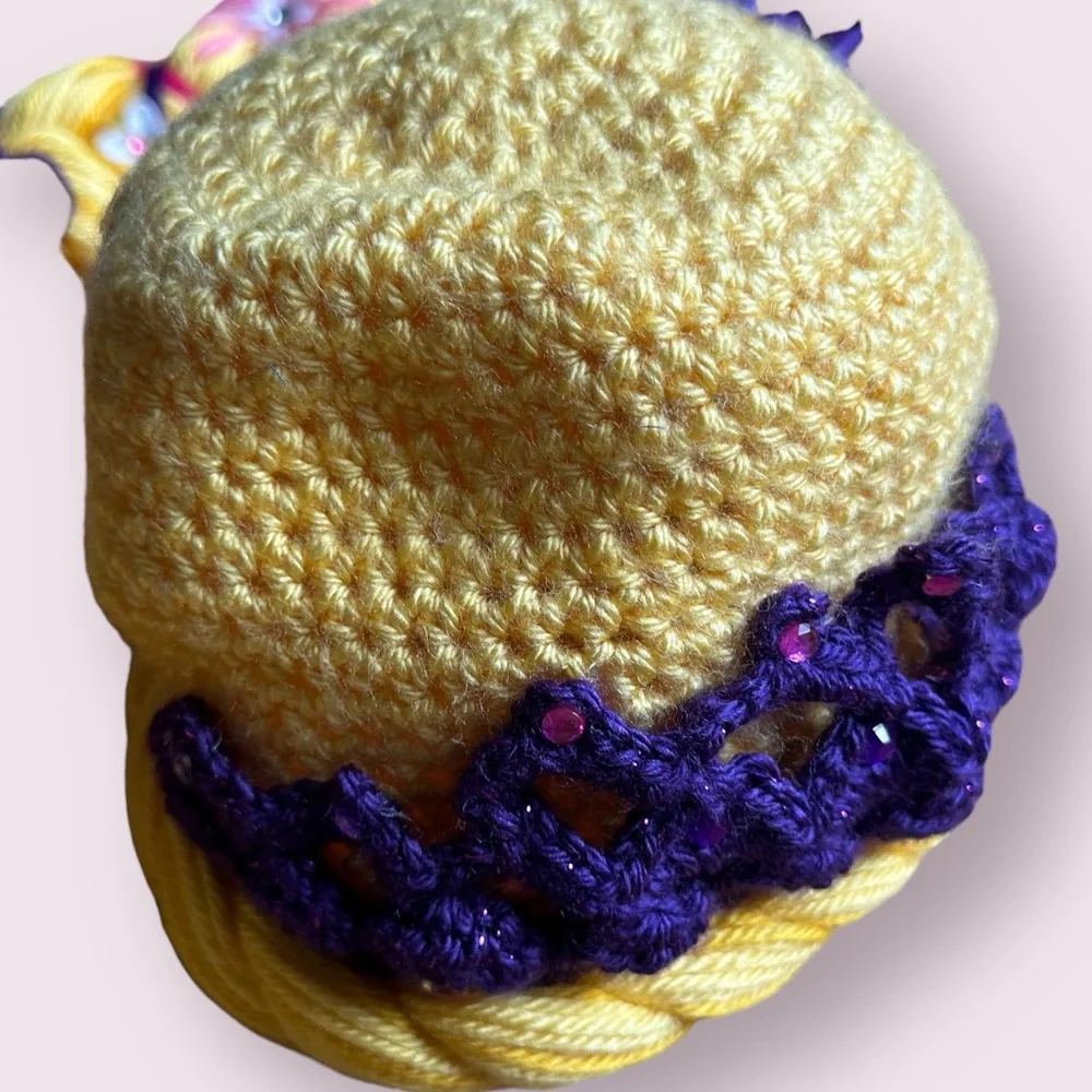 Kids Handmade Rupunzel Crocheted Yarn Wig Dress Up Costume Halloween